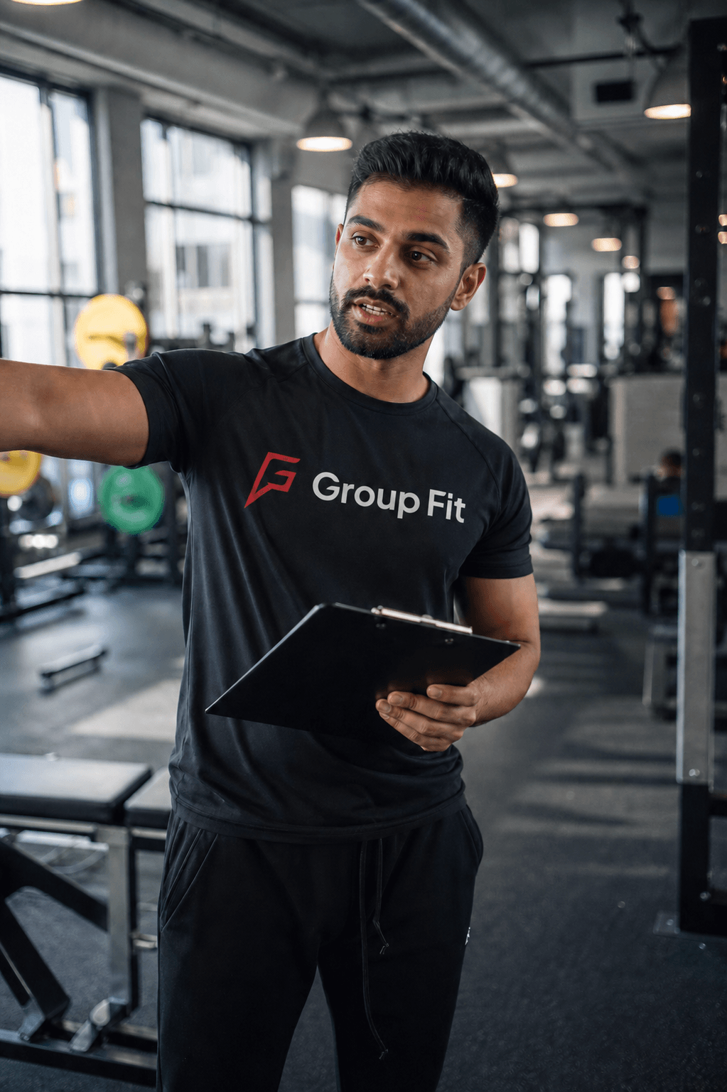 Personal trainer coaching client