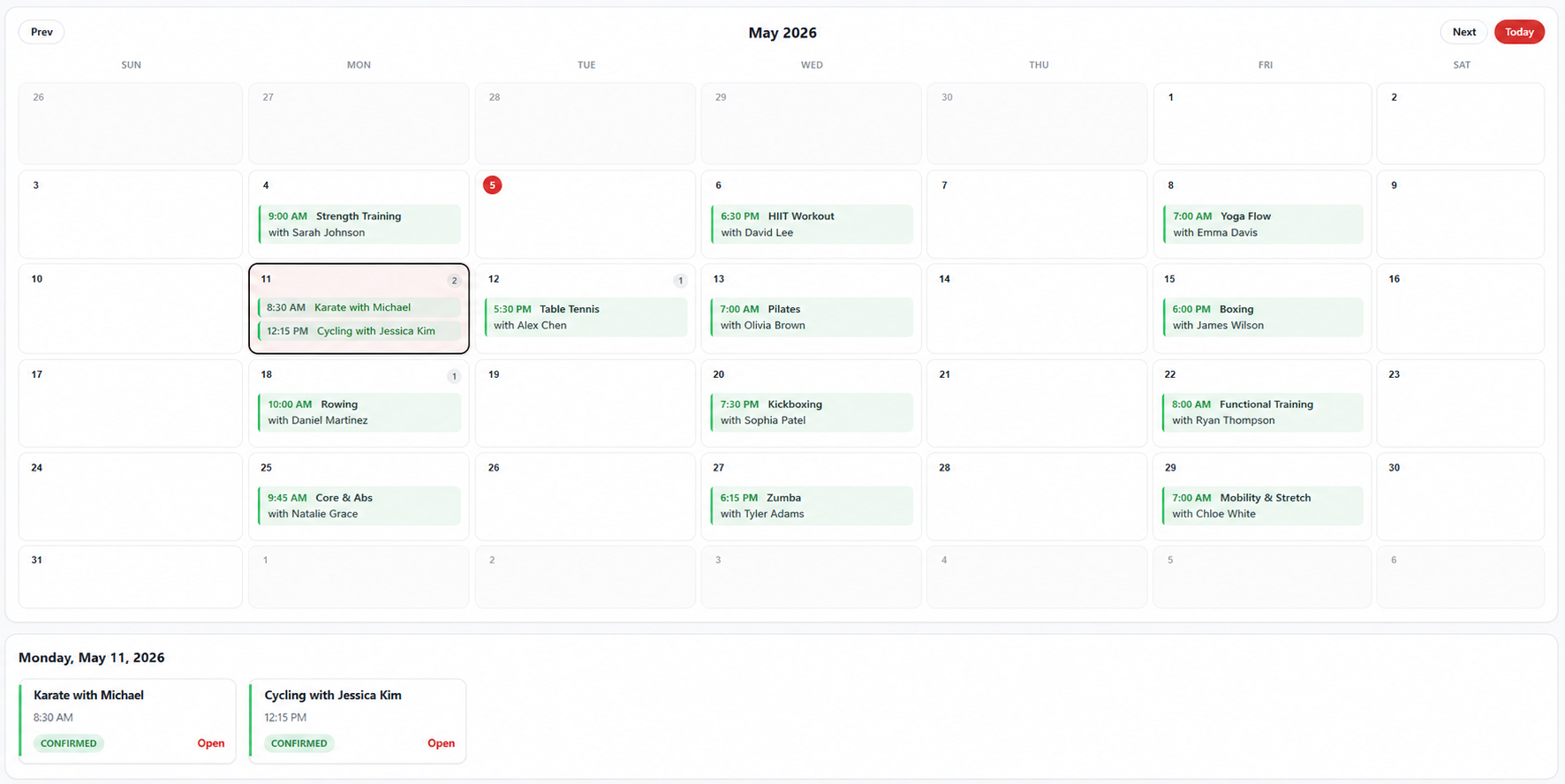 Calendar view