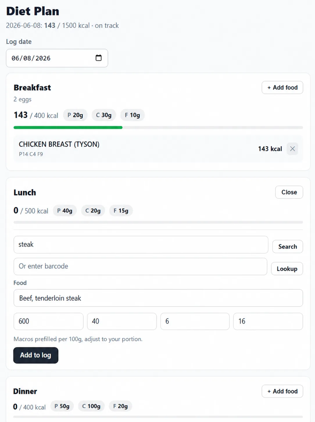 Log meals and track macros