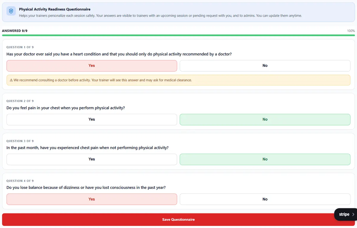 PAR-Q health profile