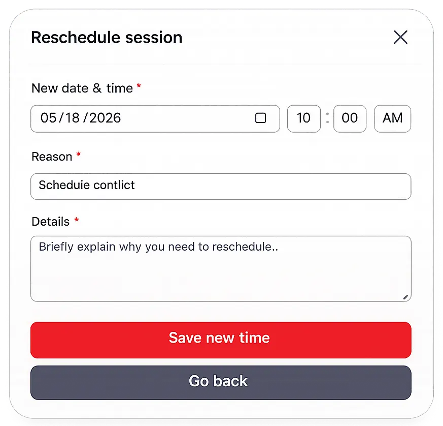 Reschedule modal