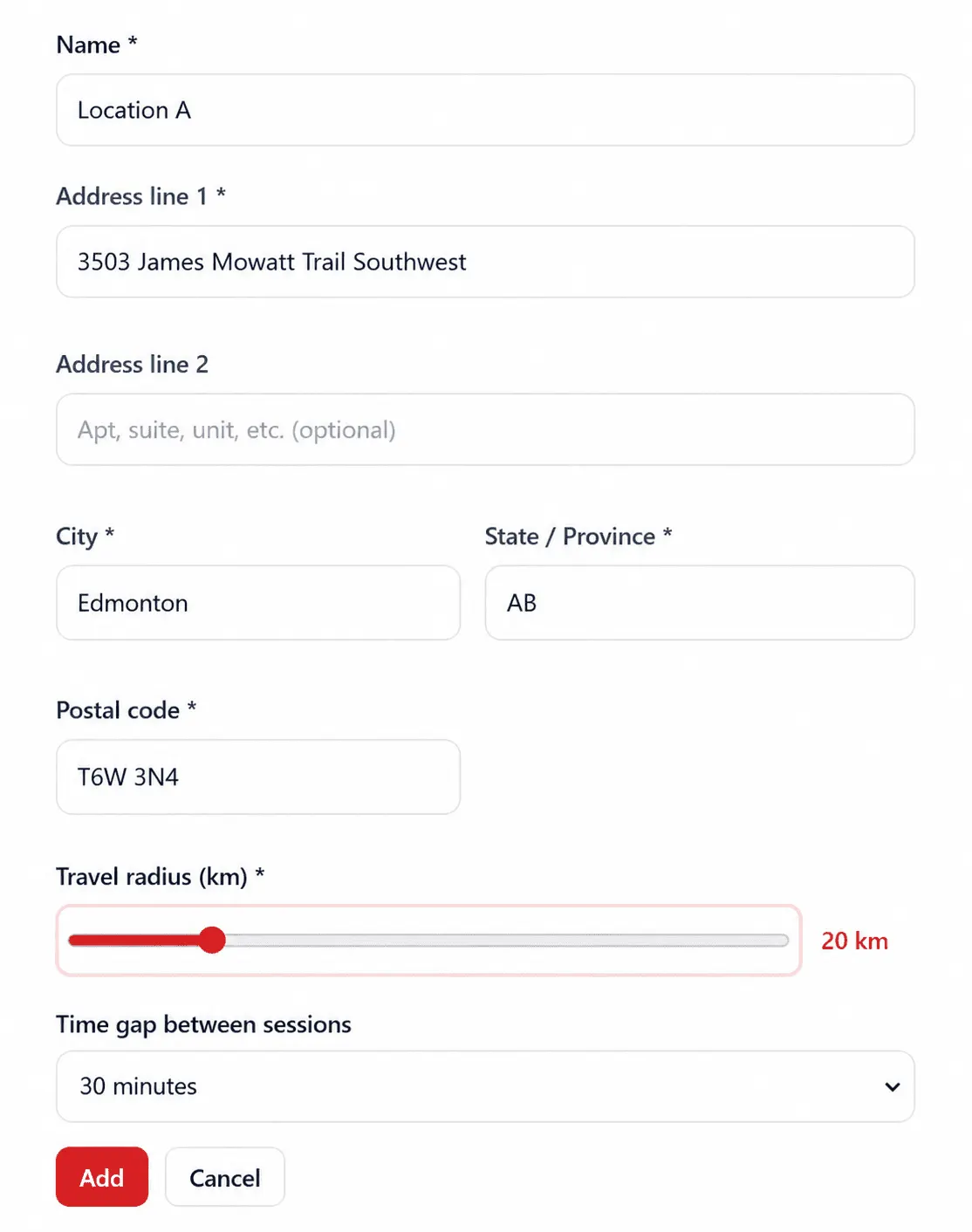 Service location form