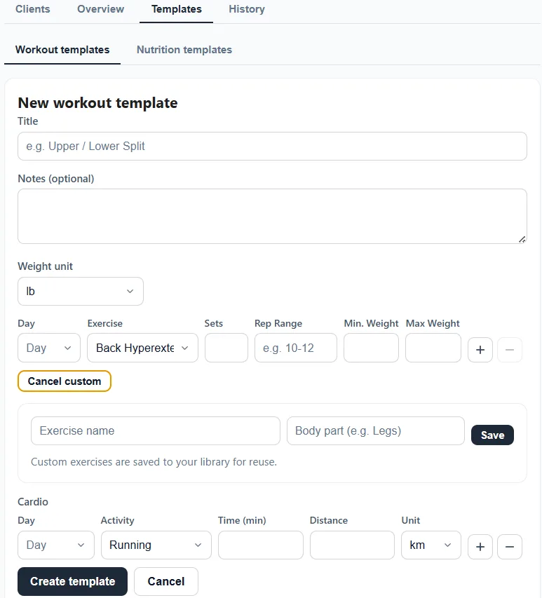 Build a workout template