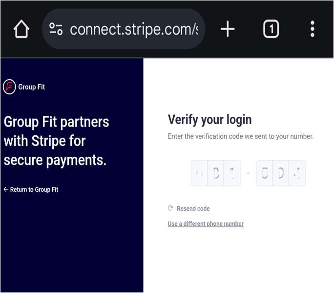 Stripe phone code verification
