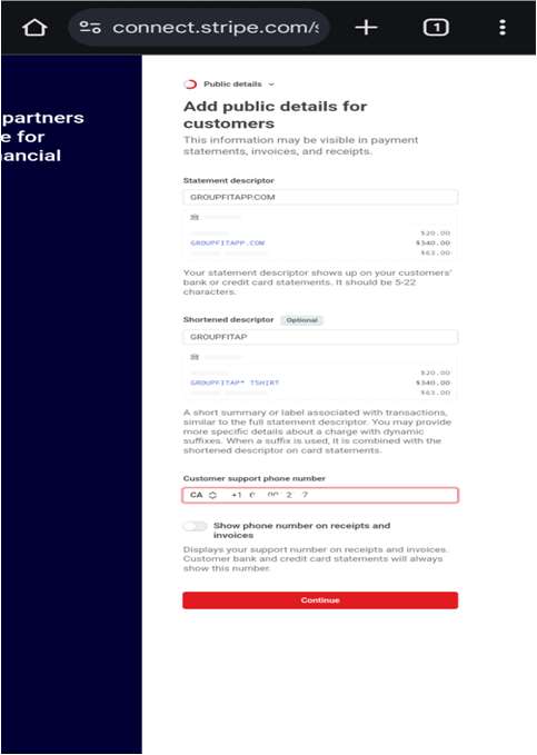 Stripe statement descriptor screen
